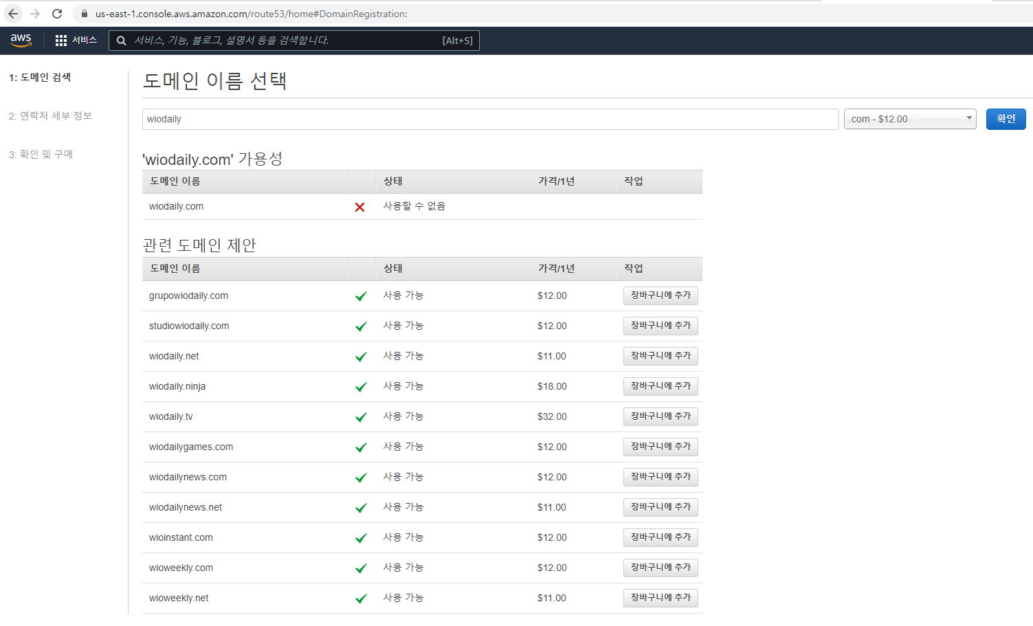 도메인 이름 선택